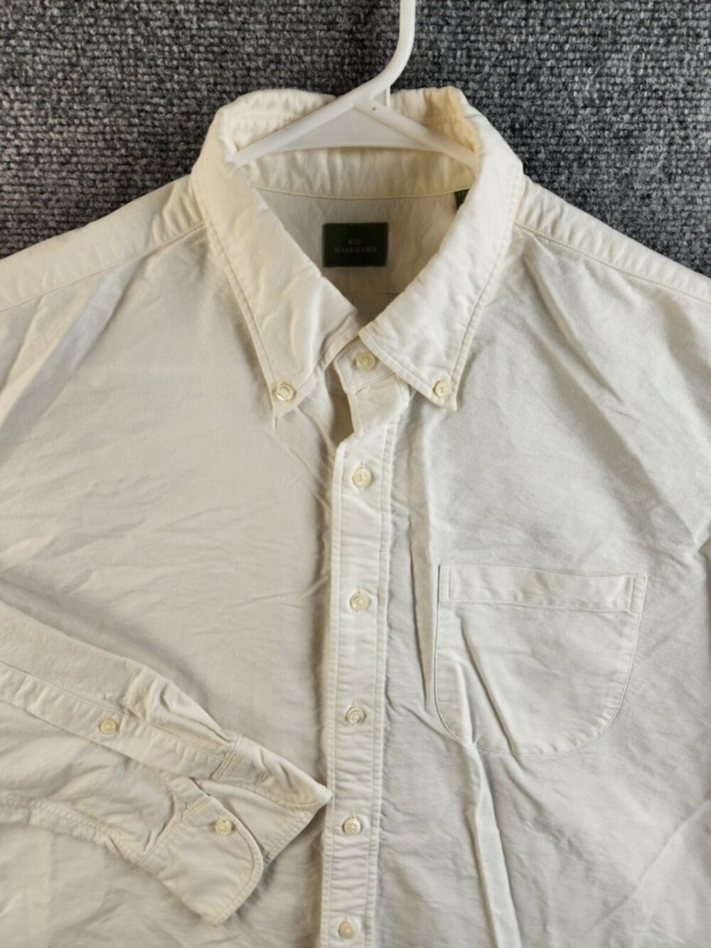 Sid Mashburn Mens 17.5 36 White Canvas Long Sleeve Button Up Shirt 100% Cotton